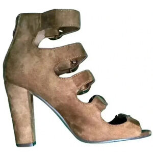Brown Suede Like High Heel- Open toe with buckles size 8.5